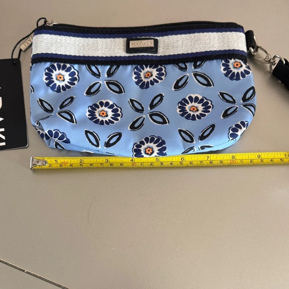 Haakii Light Blue Floral Wristlet Clutch with Striped Trim